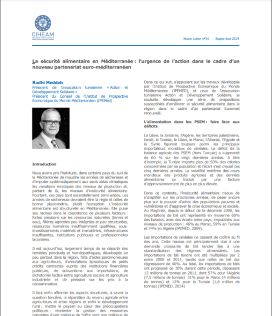Food security in the Mediterranean: urgent action within the framework of a new Euro-Mediterranean partnership-2015